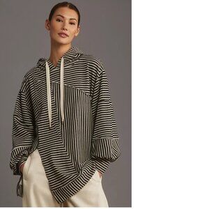 new Anthropologie Maeve French Terry Sweatshirt 2XS XXS white black stripes n…